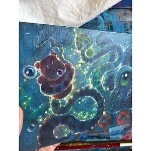 Original painting octopus Gummy Bear Art Surrealism ocean fantasy Artettina USA